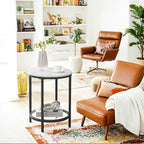 Side table - 2 levels - Marmer look white - Black frame