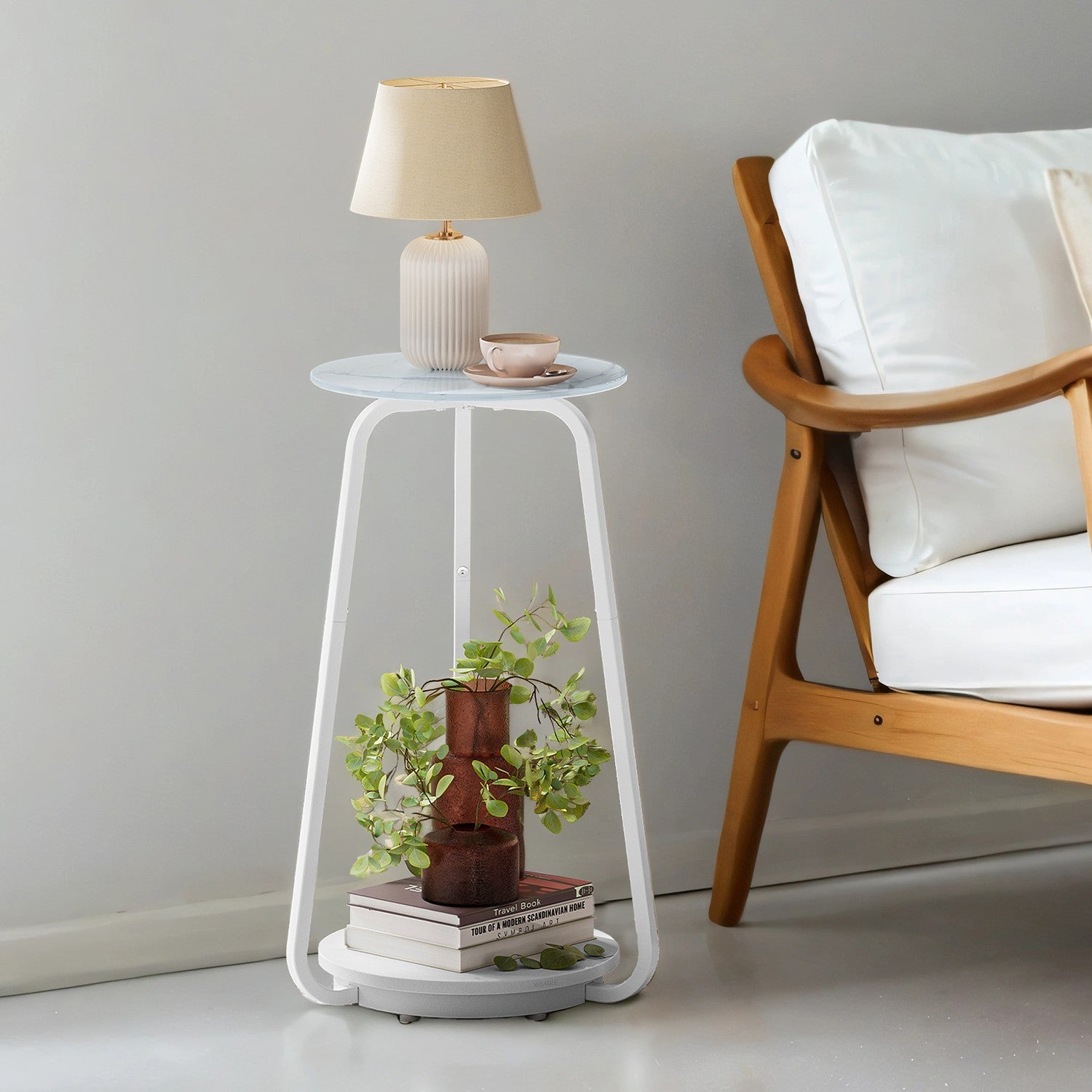 Side table - Round - 2 levels - Glass top and board
