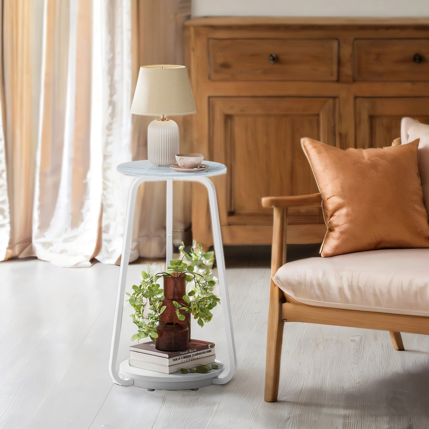 Side table - Round - 2 levels - Glass top and board