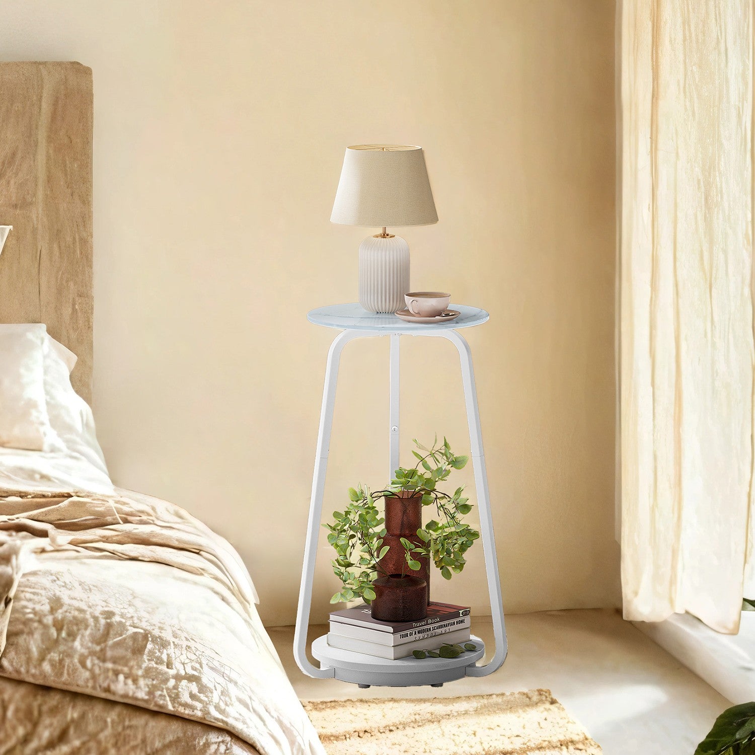 Side table - Round - 2 levels - Glass top and board
