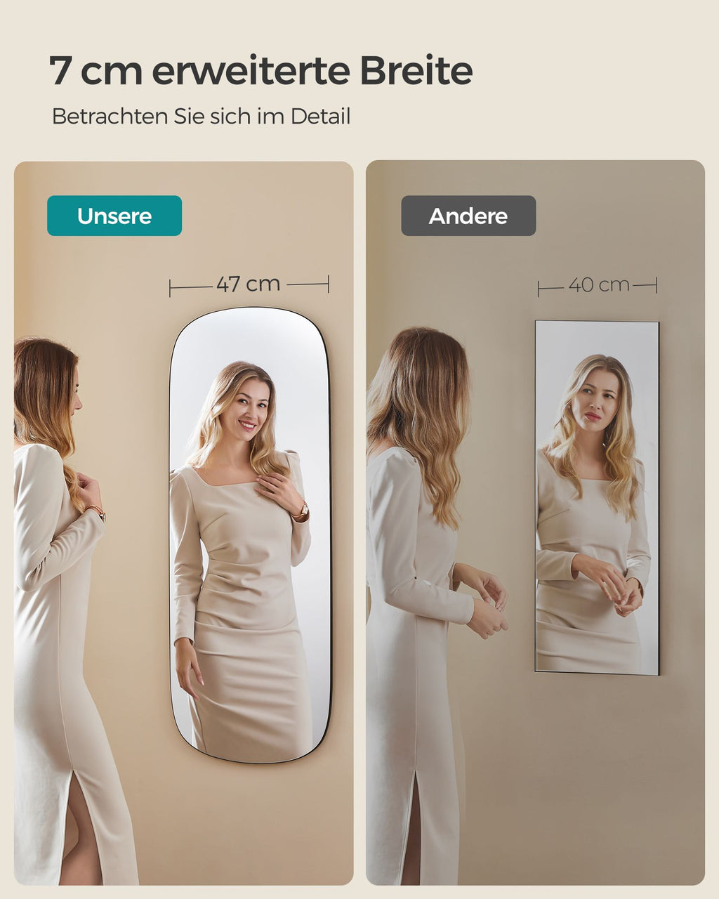 Mirror wall - 120 x 47 cm - bent corner - ramless
