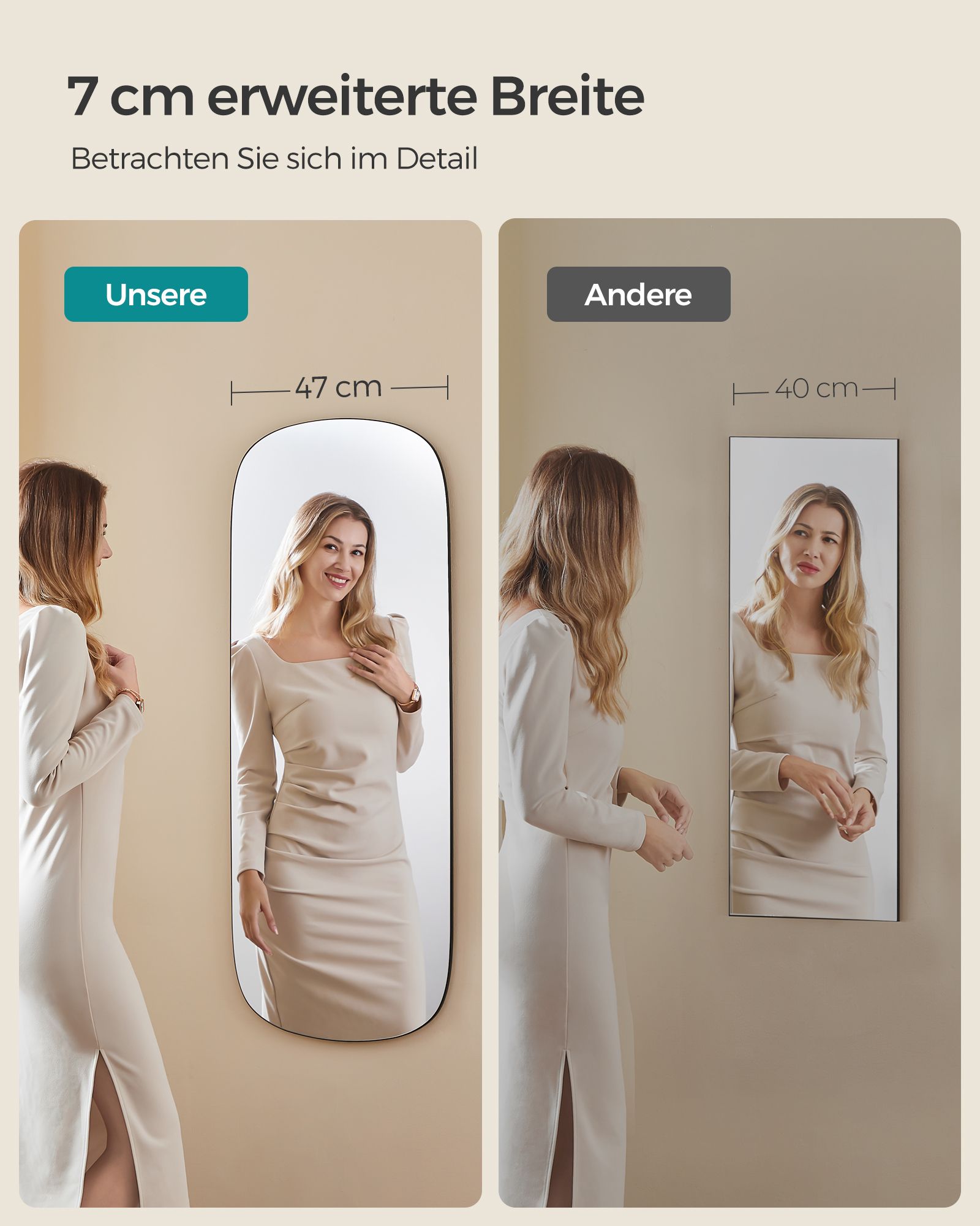 Mirror wall - 120 x 47 cm - bent corner - ramless
