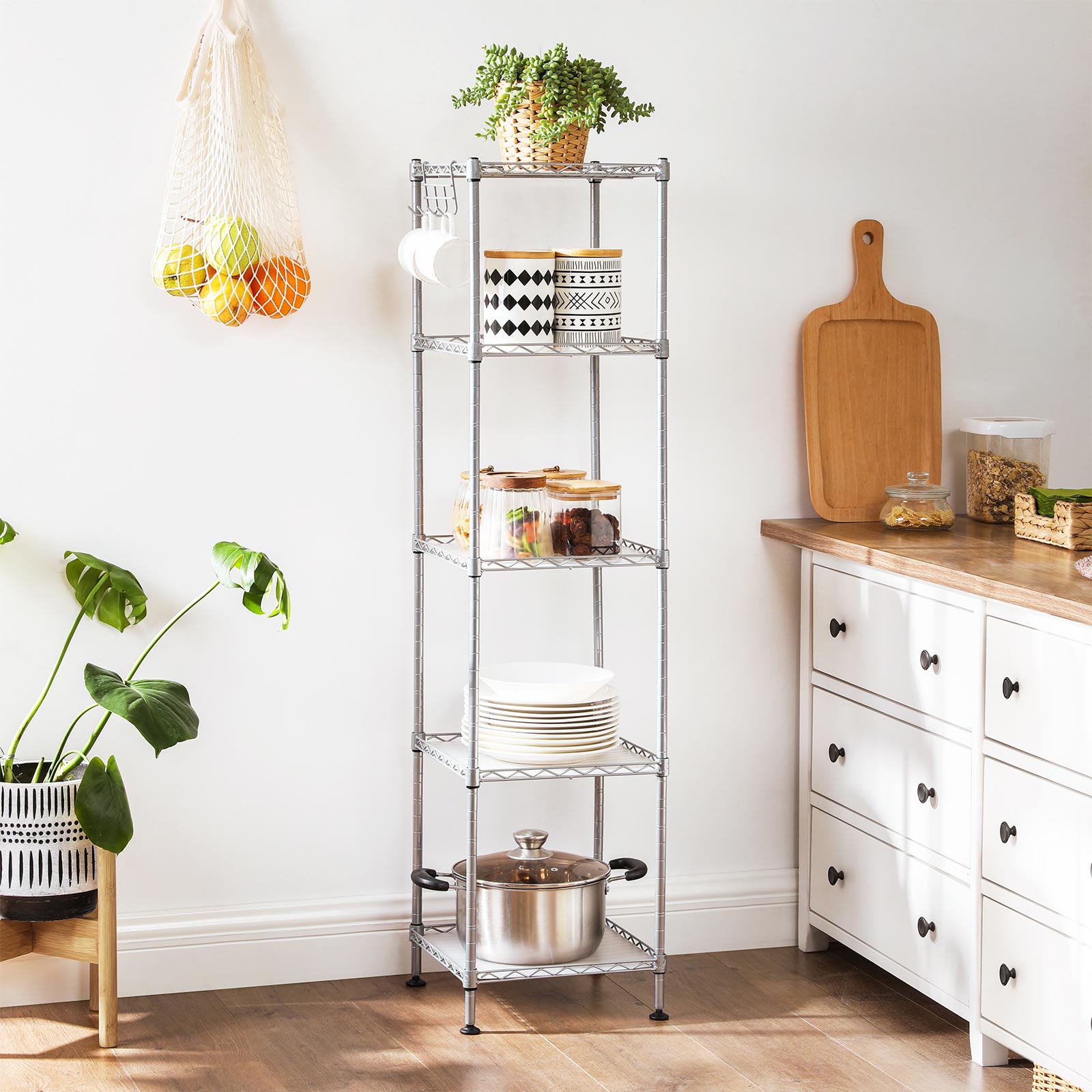 Bathroom rack - Metal rack - 5 shelves - up to 100 kg taxable - Silver