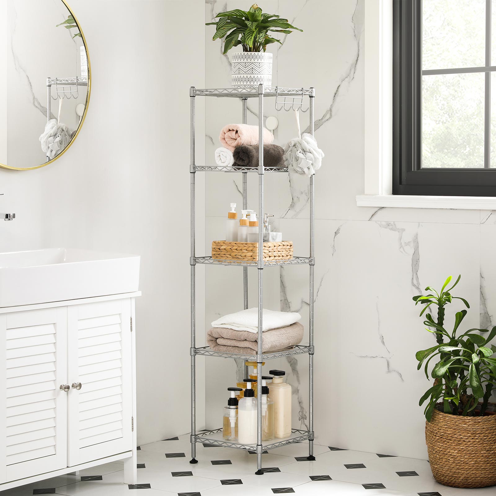 Bathroom rack - Metal rack - 5 shelves - up to 100 kg taxable - Silver