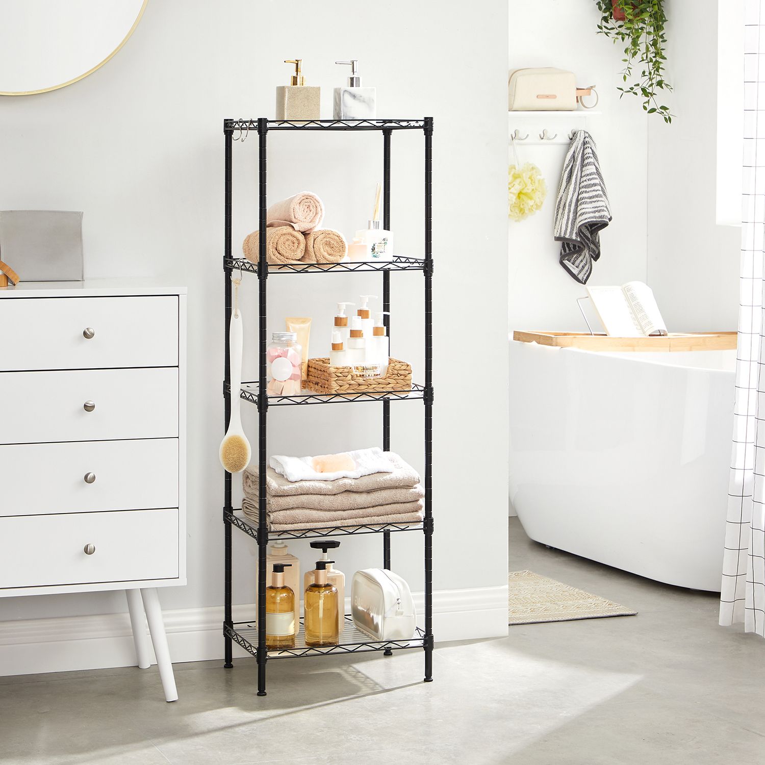 Kitchen rack - storage rack - with 5 levels - metal frame - black