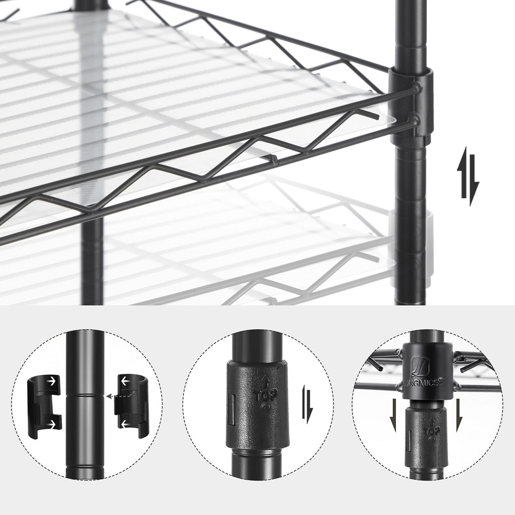 Kitchen rack - storage rack - with 5 levels - metal frame - black