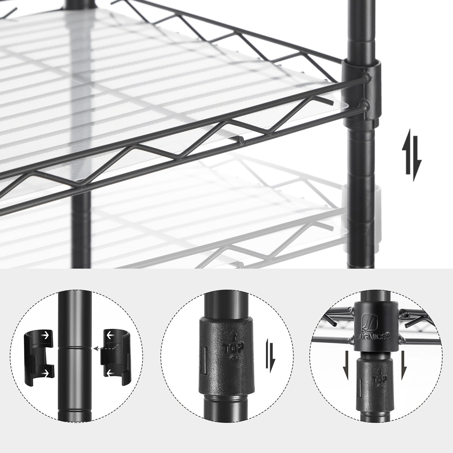 Kitchen rack - storage rack - with 5 levels - metal frame - black
