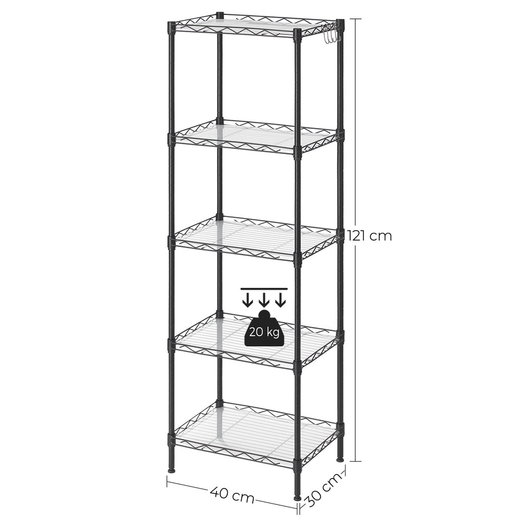 Kitchen rack - storage rack - with 5 levels - metal frame - black
