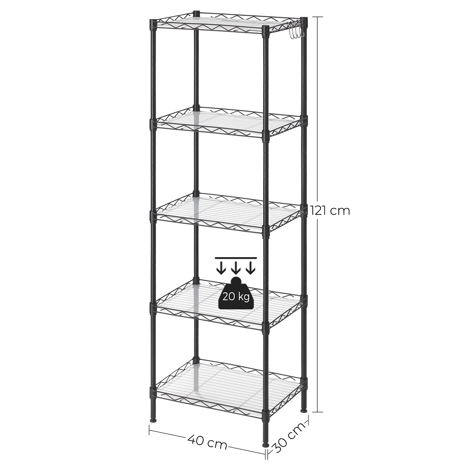 Kitchen rack - storage rack - with 5 levels - metal frame - black