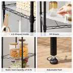 Kitchen rack - storage rack - with 5 levels - metal frame - black