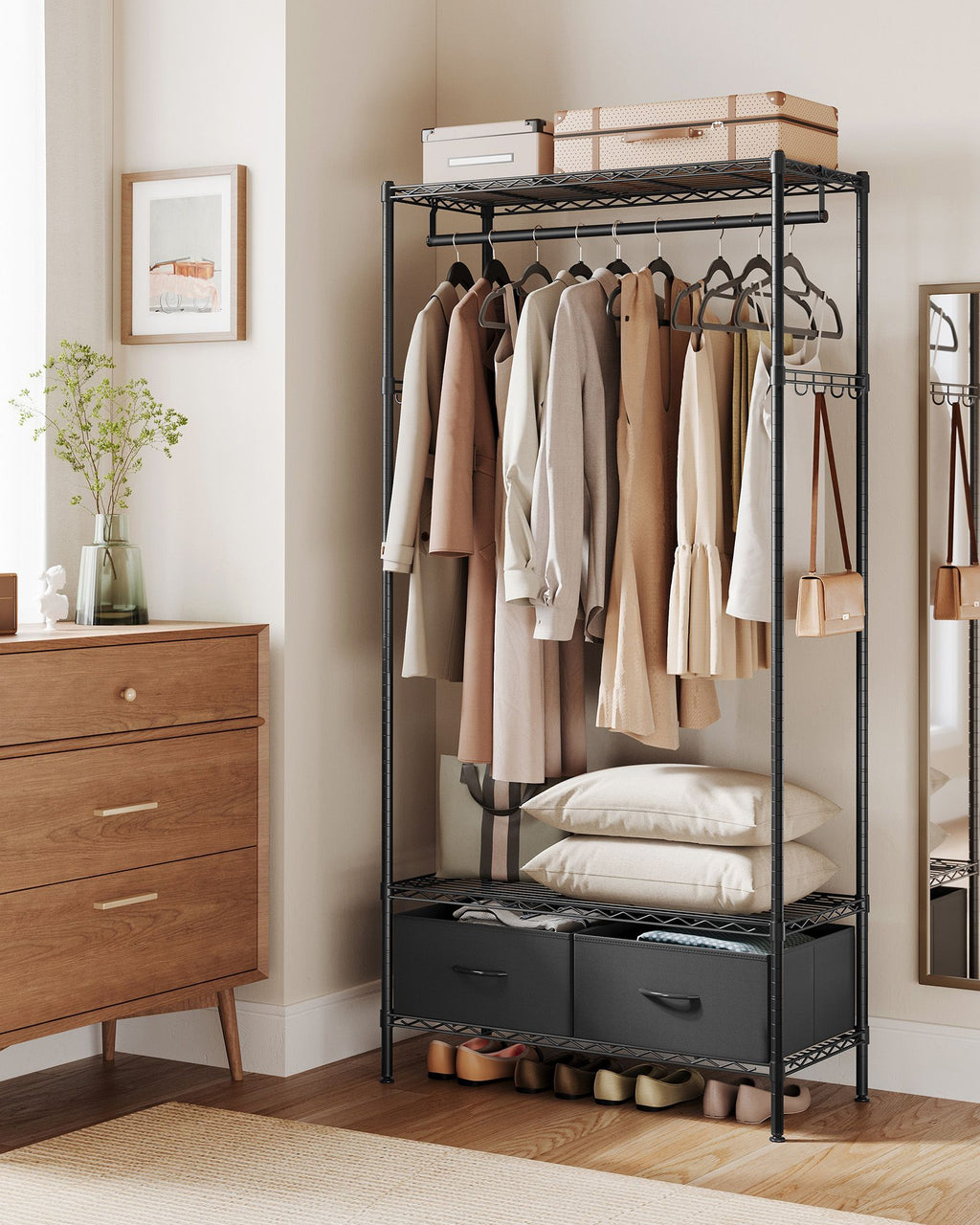 Clothing rack with 2 drawers ink -black