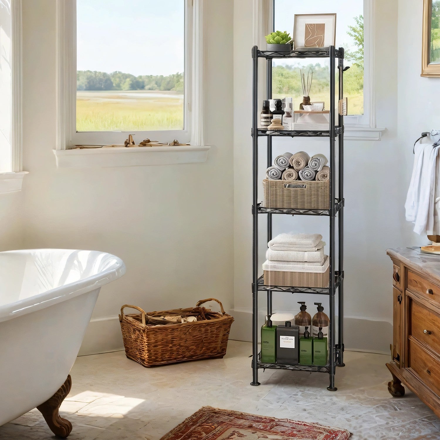 Bathroom shelf, standing plank, metal shelf