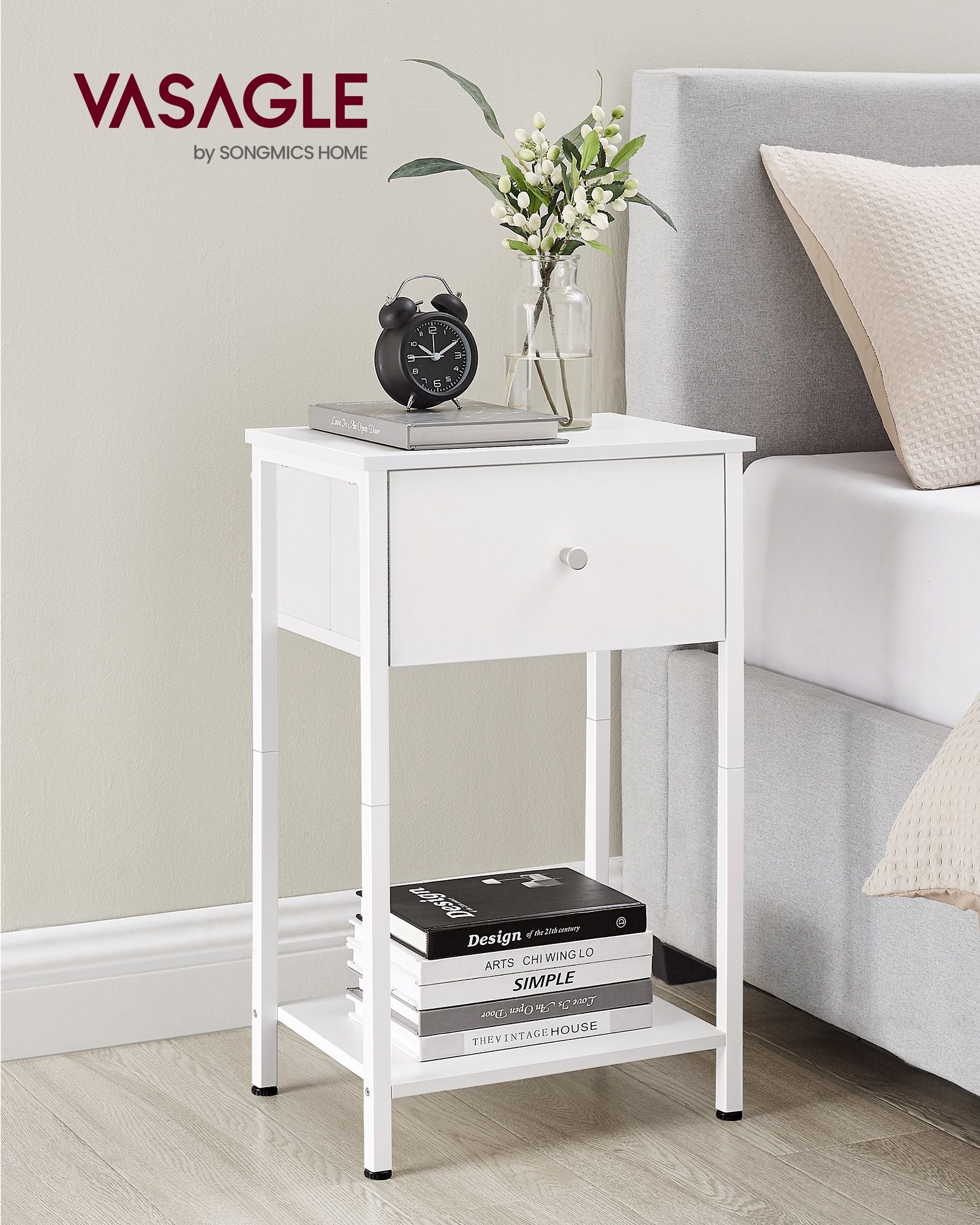 Side table - with fabric drawer - white