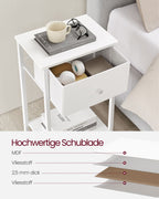 Side table - with fabric drawer - white