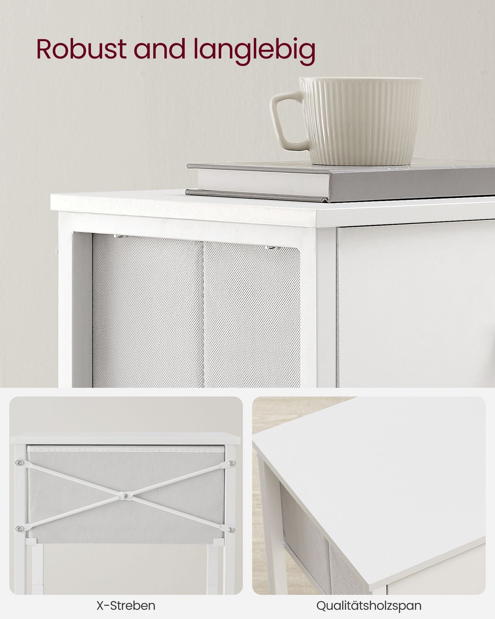 Side table - with fabric drawer - white