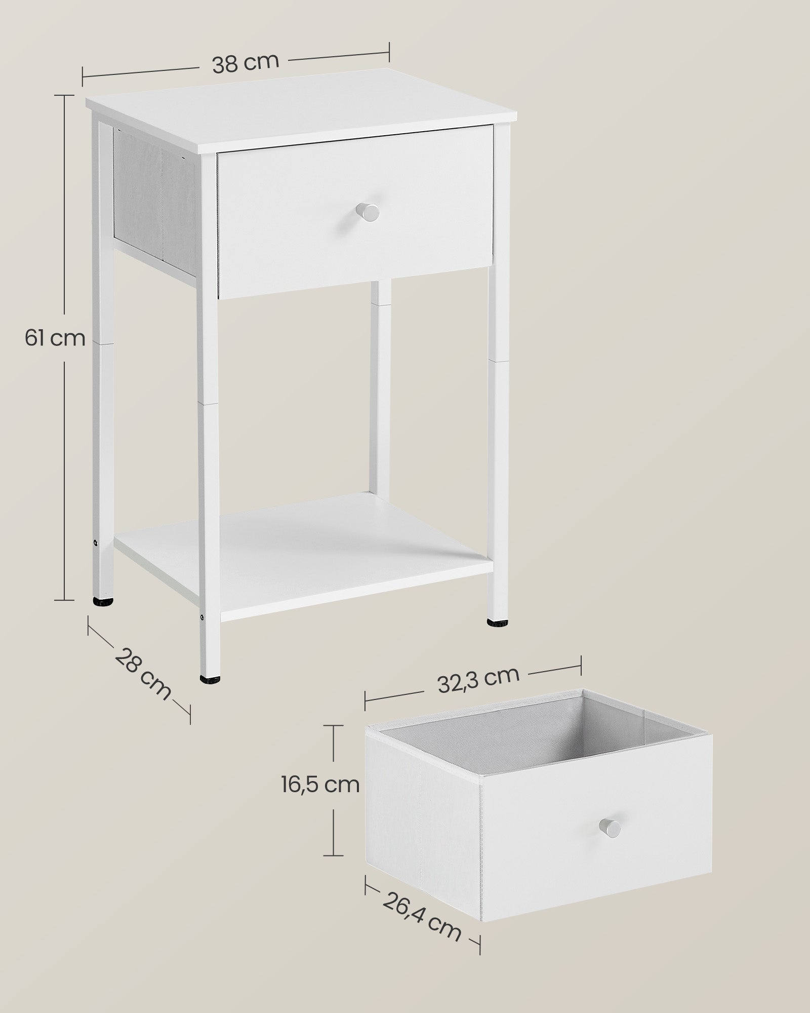 Side table - with fabric drawer - white