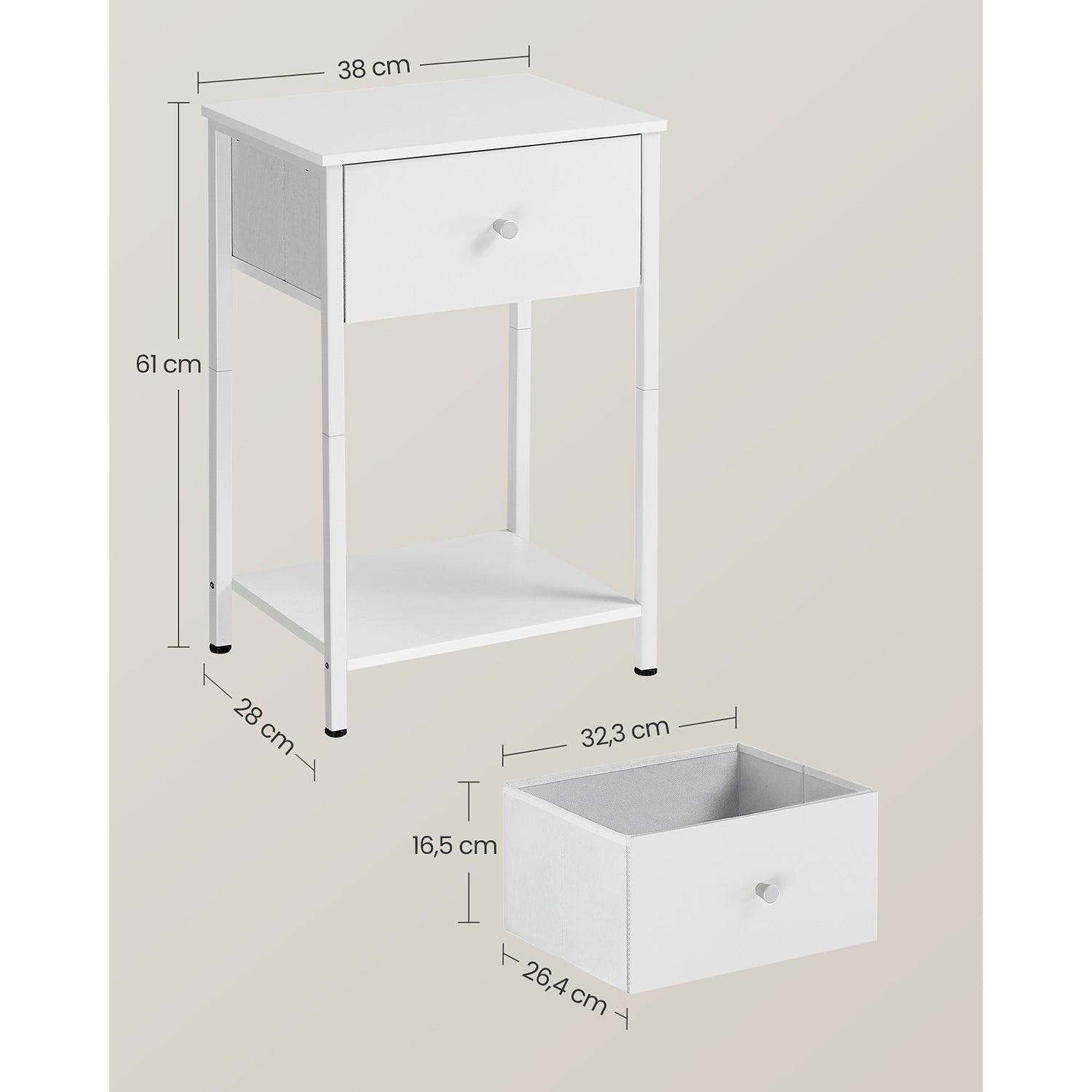 Side table - with fabric drawer - white