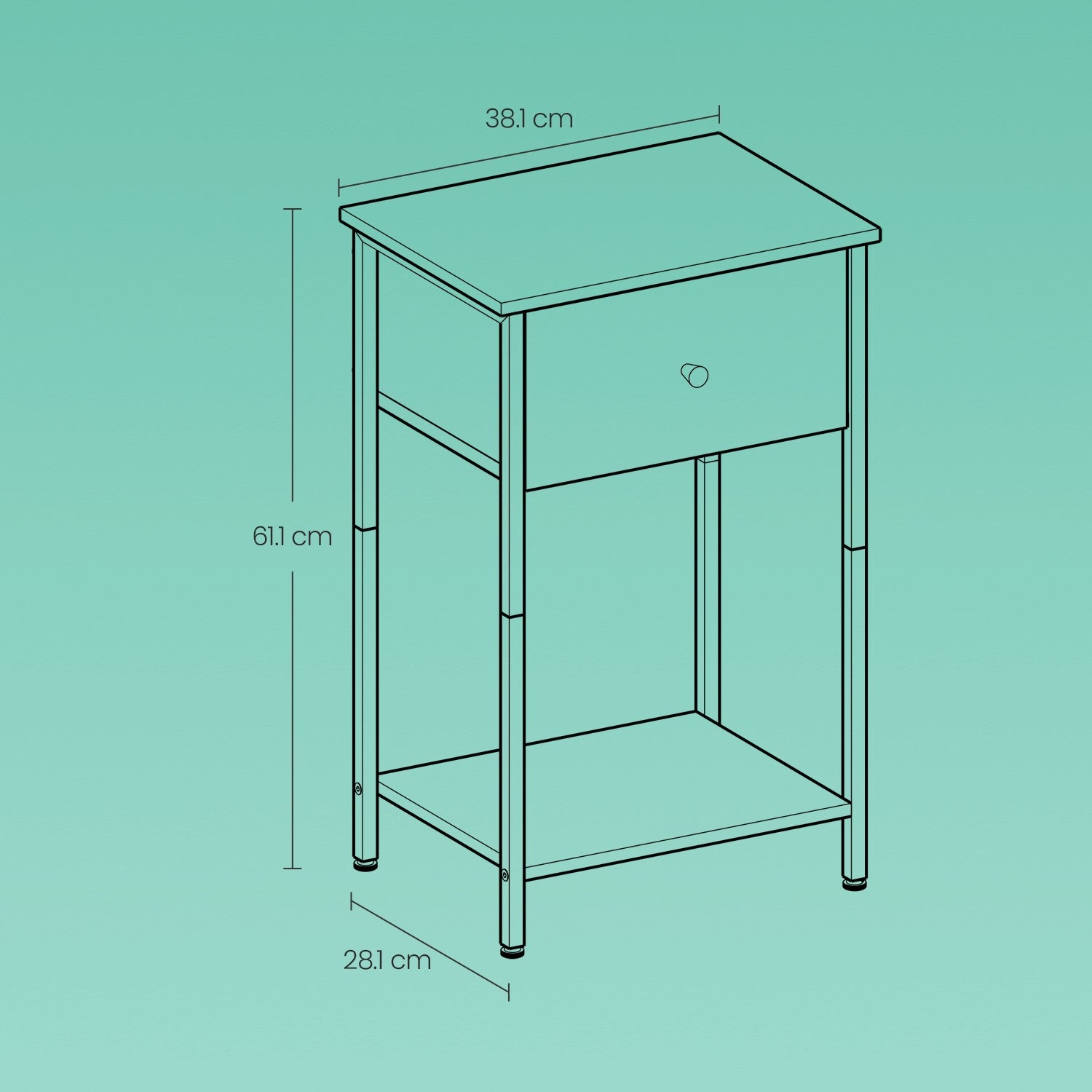 Side table, bedside table, with shelf and fabric drawer