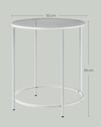 Side table-Round-Tempered Glass-Pearl White-Leigrijs Metal Frame