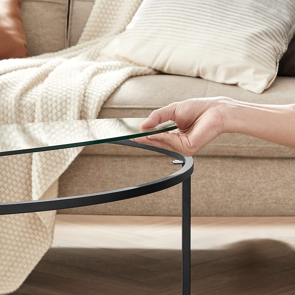 Coffee table - Round coffee table - Side table with glass top - Black