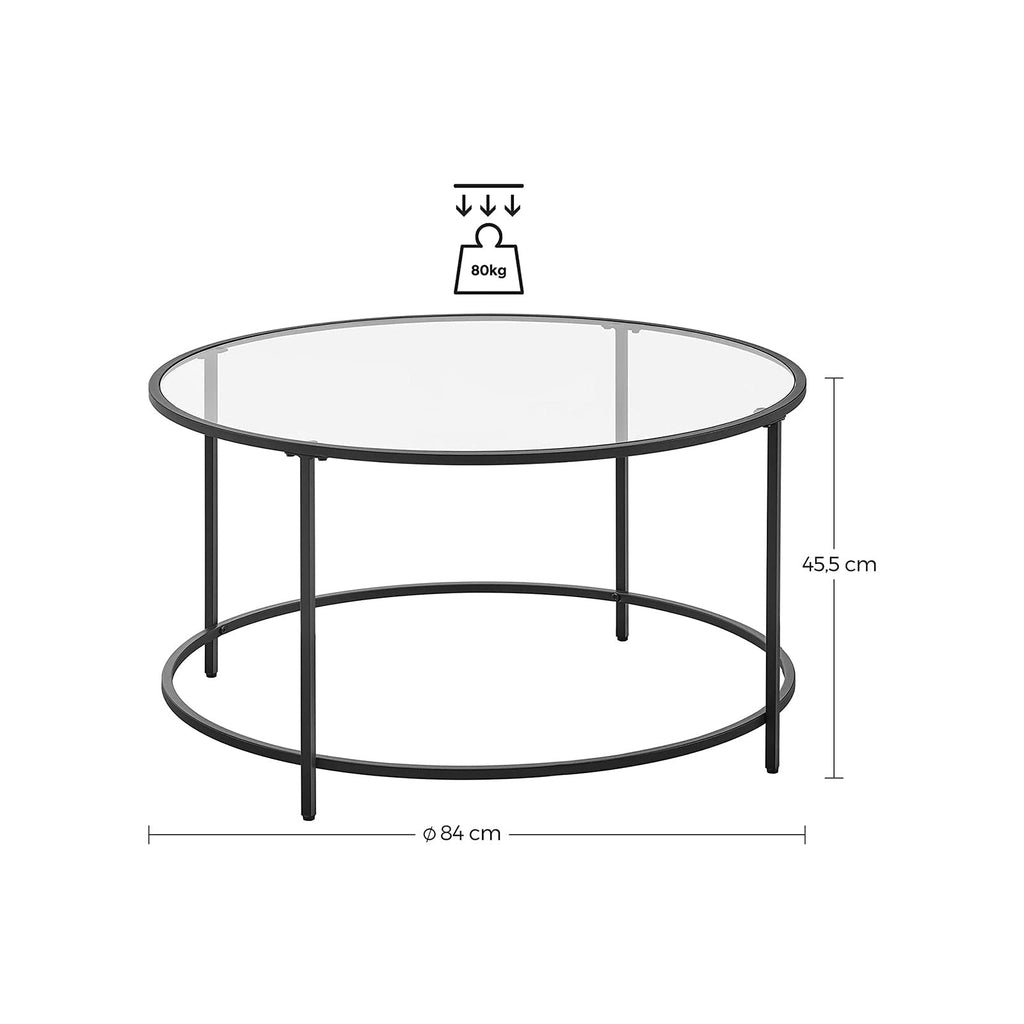 Coffee table - Round coffee table - Side table with glass top - Black