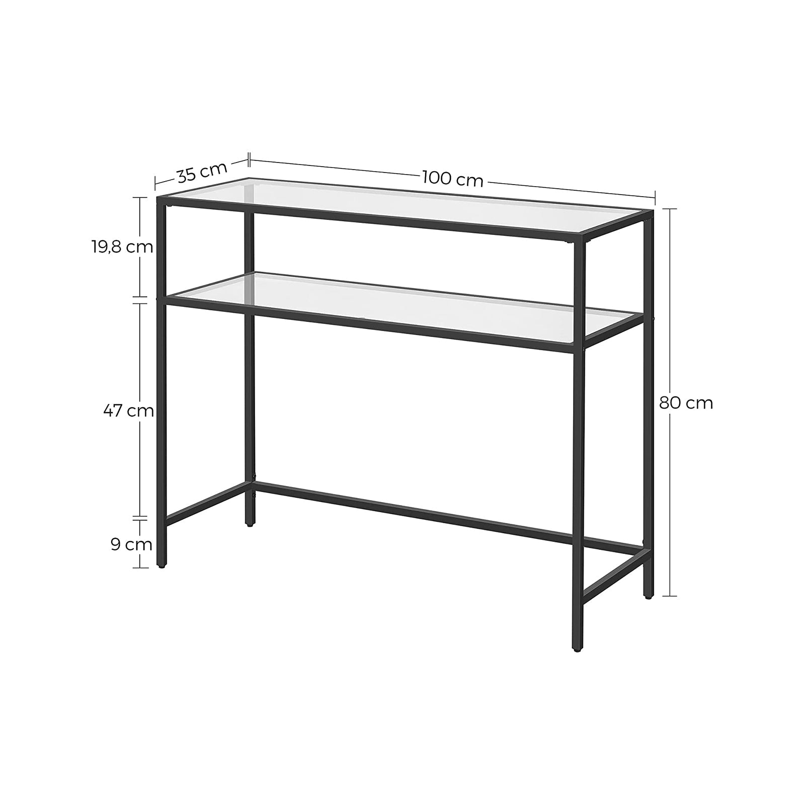 Side table - Consolet table - With 2 shelves - Black