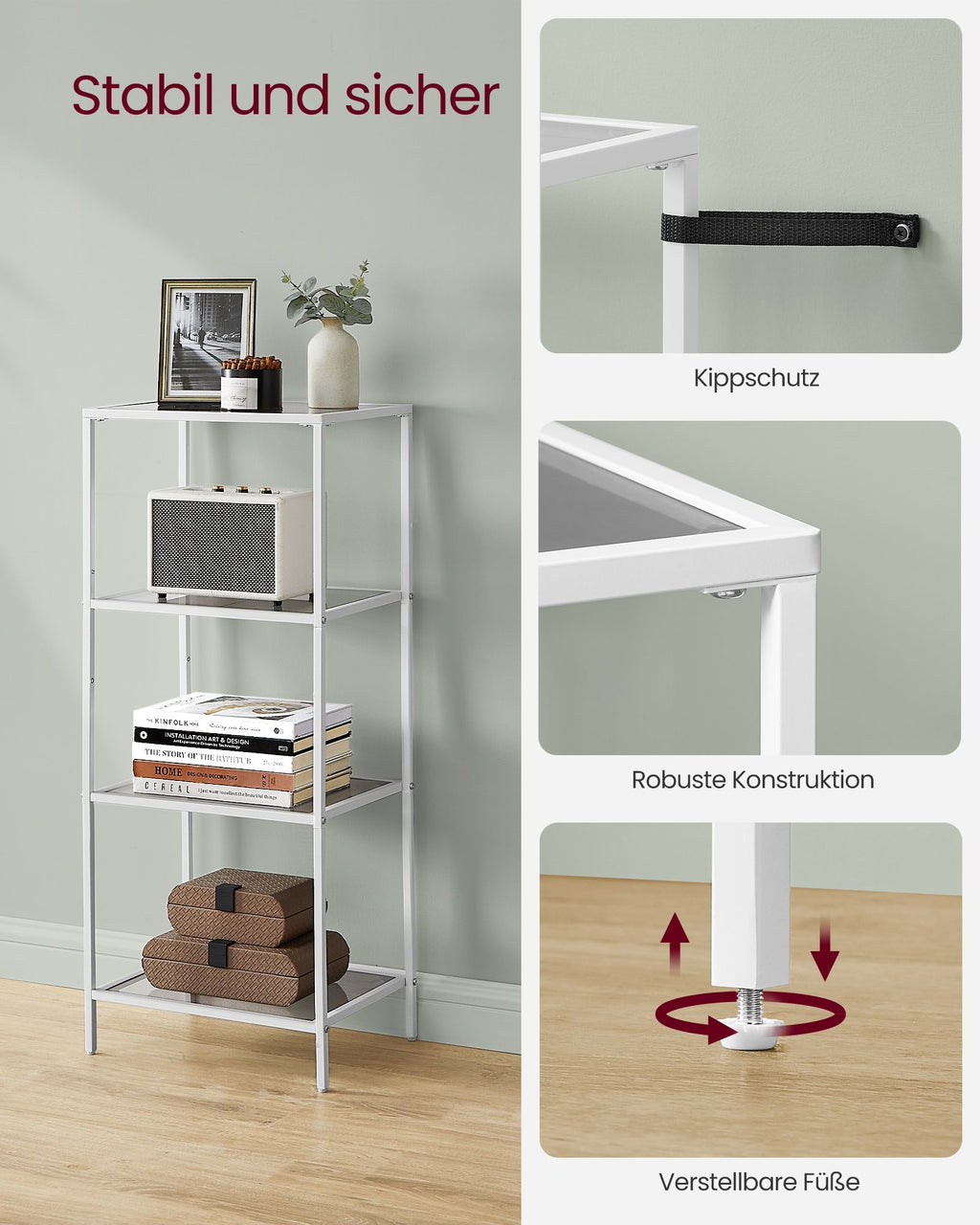 Bathroom shelf-4 shelves-Leigrijs-Paelwit