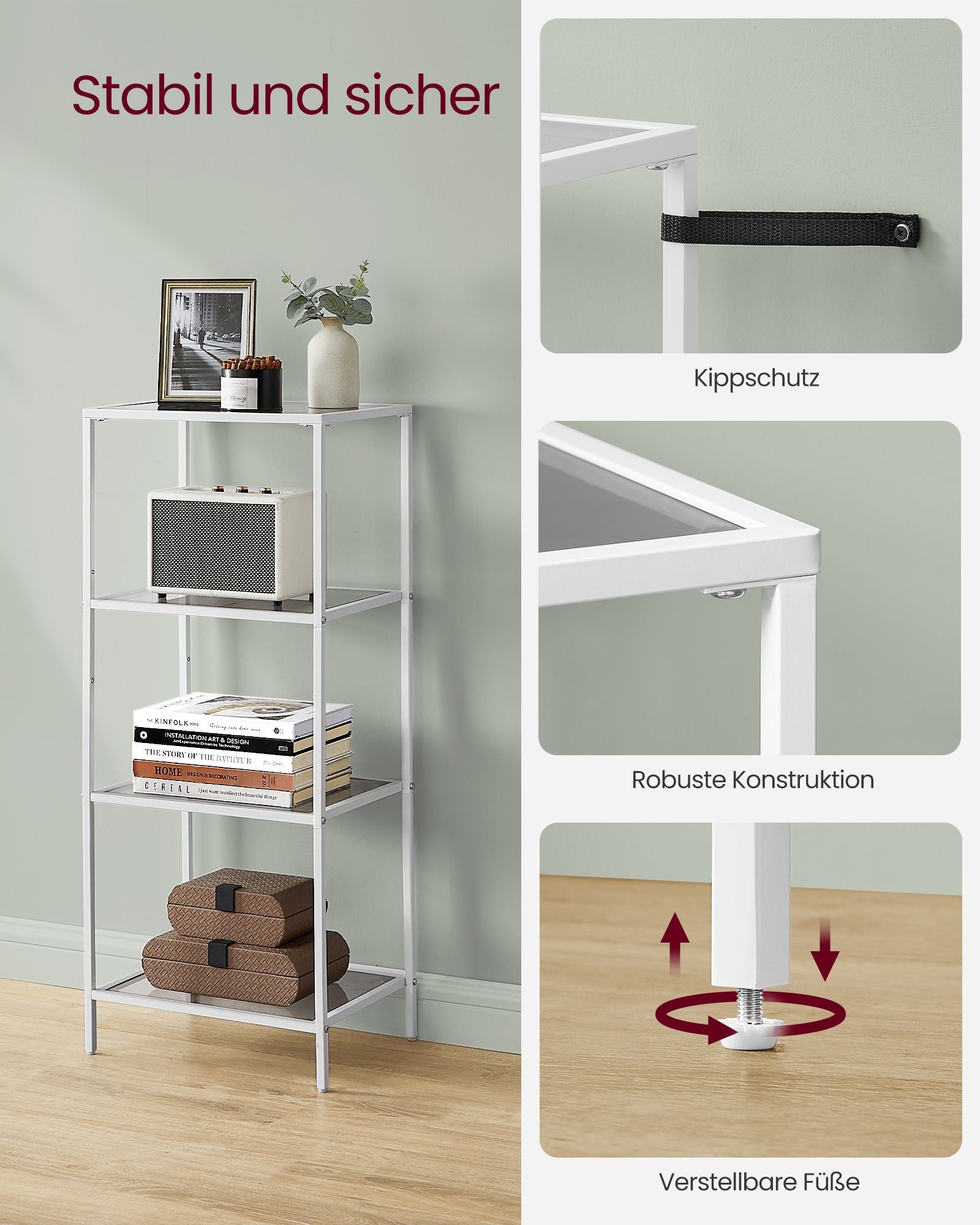 Bathroom shelf-4 shelves-Leigrijs-Paelwit