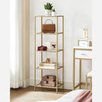 Bookcase - Standing Plank - Bathroom Cabinet - 5 Levels - Steel Frame - Gold