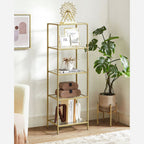 Bookcase - Standing Plank - Bathroom Cabinet - 5 Levels - Steel Frame - Gold