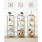 Bookcase - Standing Plank - Bathroom Cabinet - 5 Levels - Steel Frame - Gold