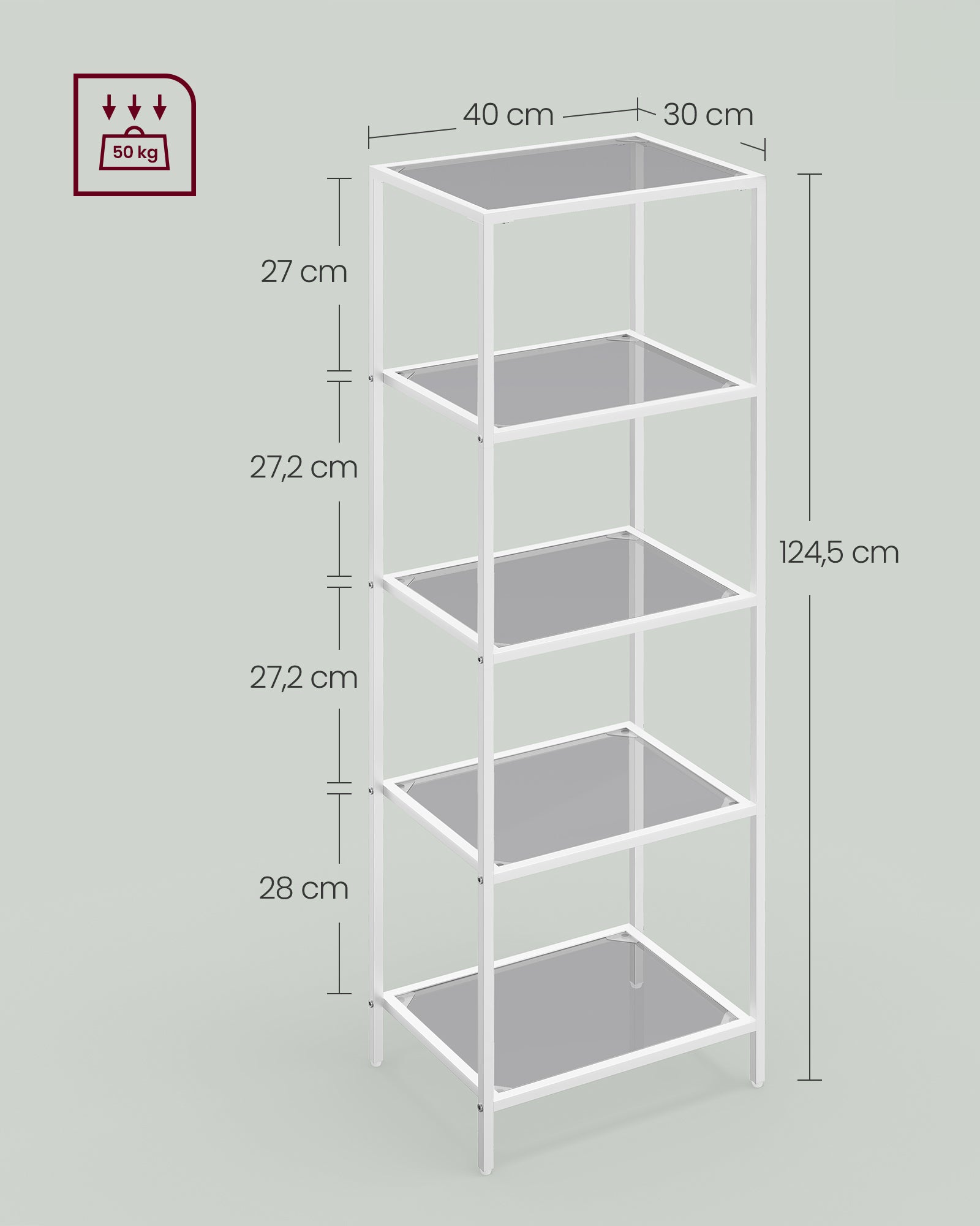 Bathroom shelf-5 shelves-Pearl white-Leigrijs