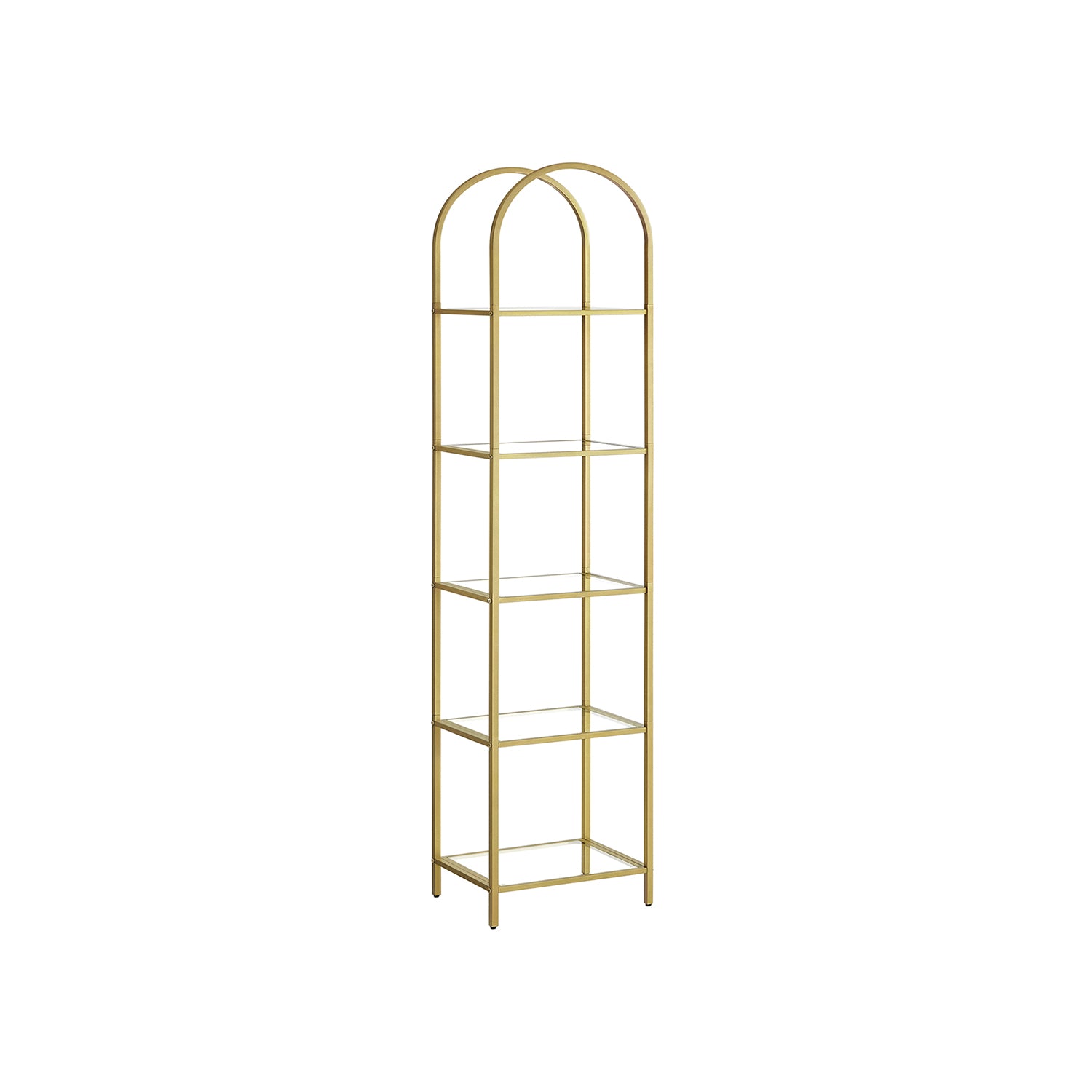Bookcase-5 levels-Bent metal structure-Gold-colored transparent