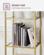 Bookcase-5 levels-Bent metal structure-Gold-colored transparent