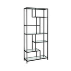 Bookcase - Storage cupboard - With 6 shelves - Metal frame - Glass levels - Black