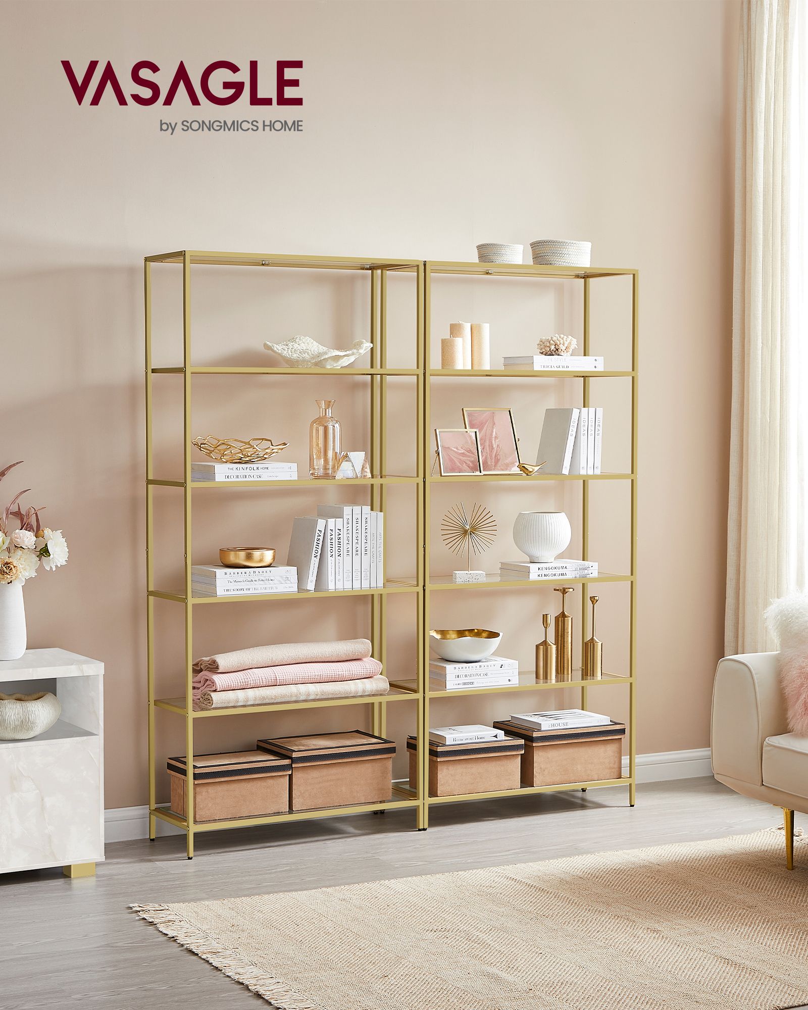 Bathroom shelf - Tempered Glass - Transparent - Metallic Gold