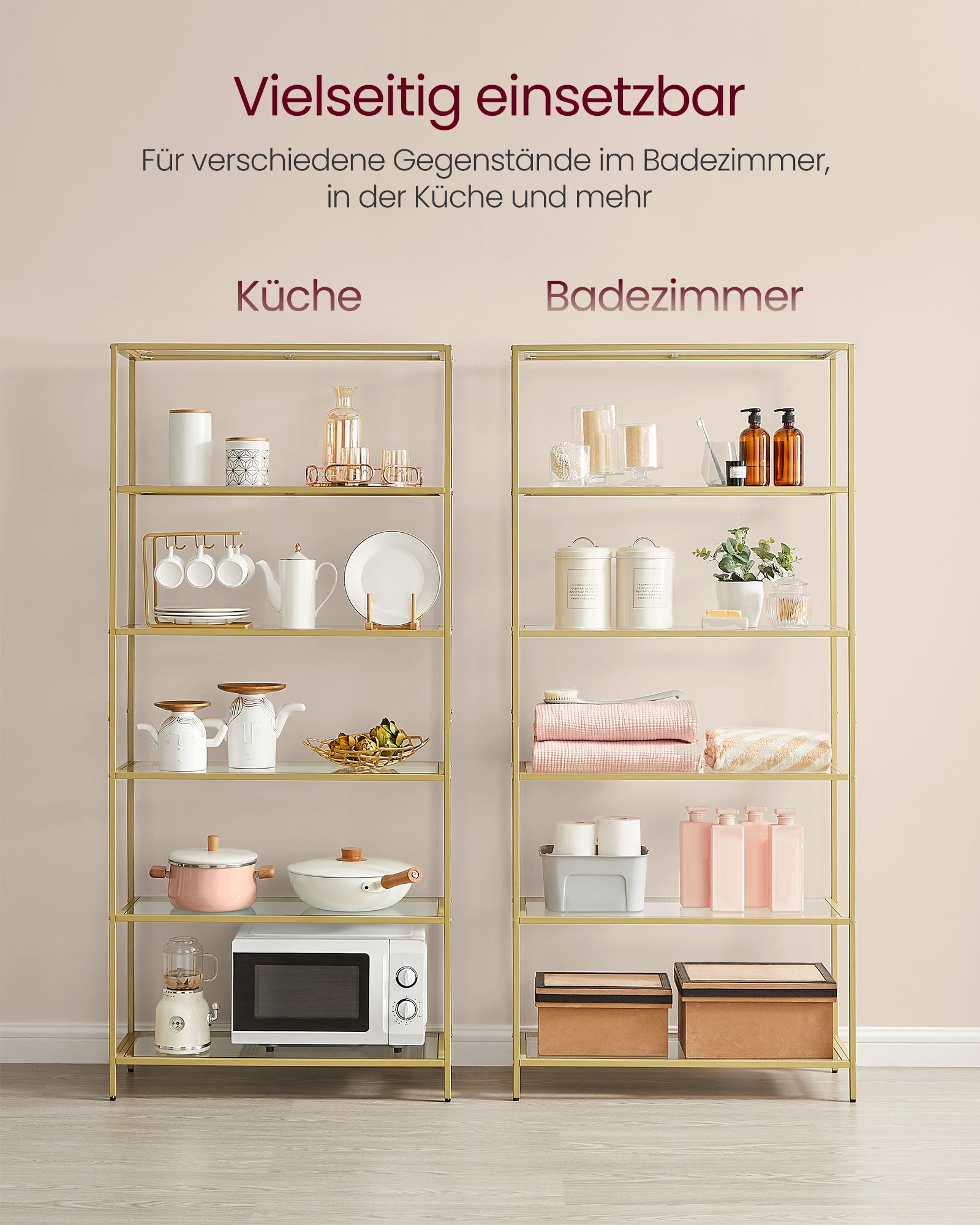 Bathroom shelf - Tempered Glass - Transparent - Metallic Gold