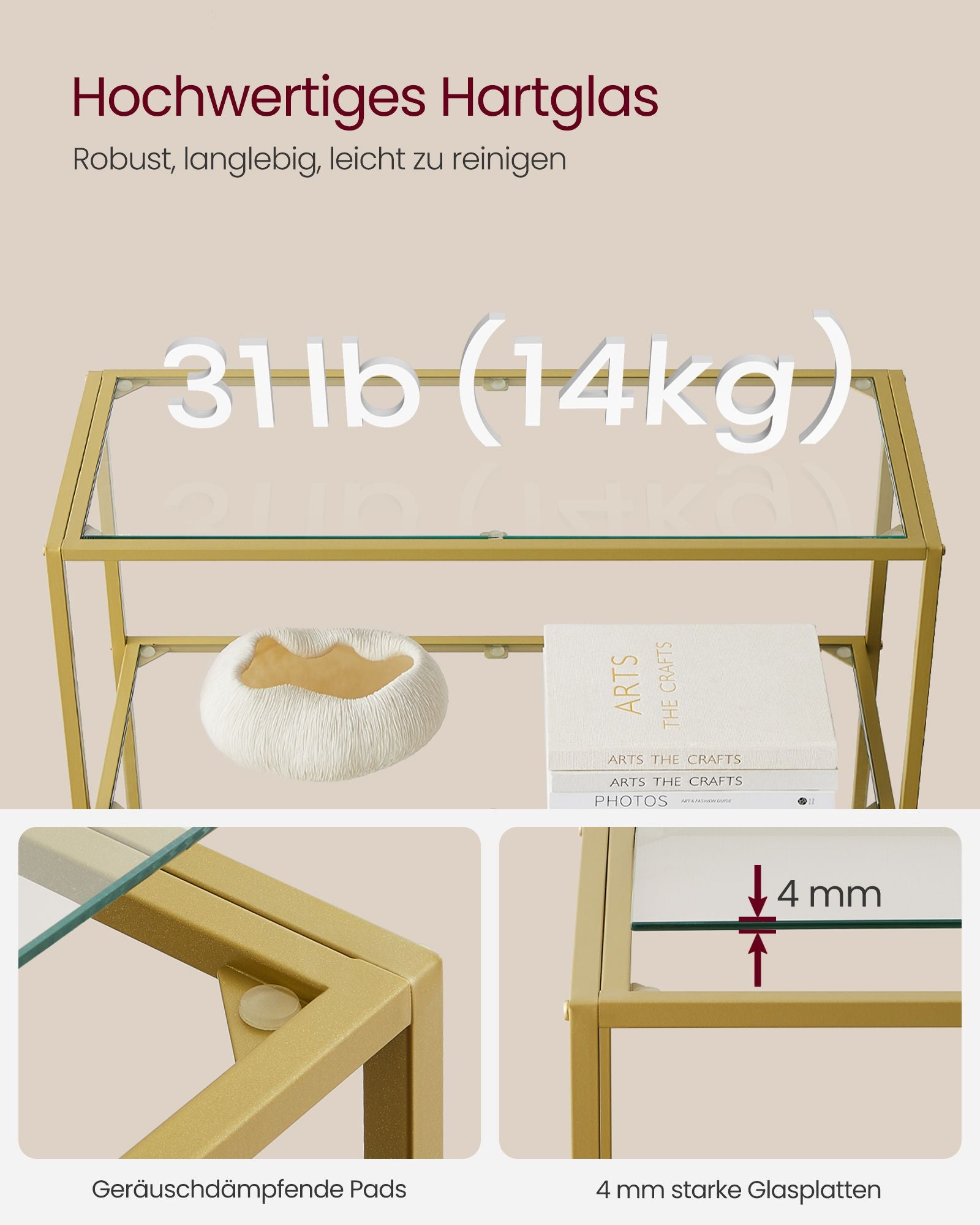 Bathroom shelf - Tempered Glass - Transparent - Metallic Gold