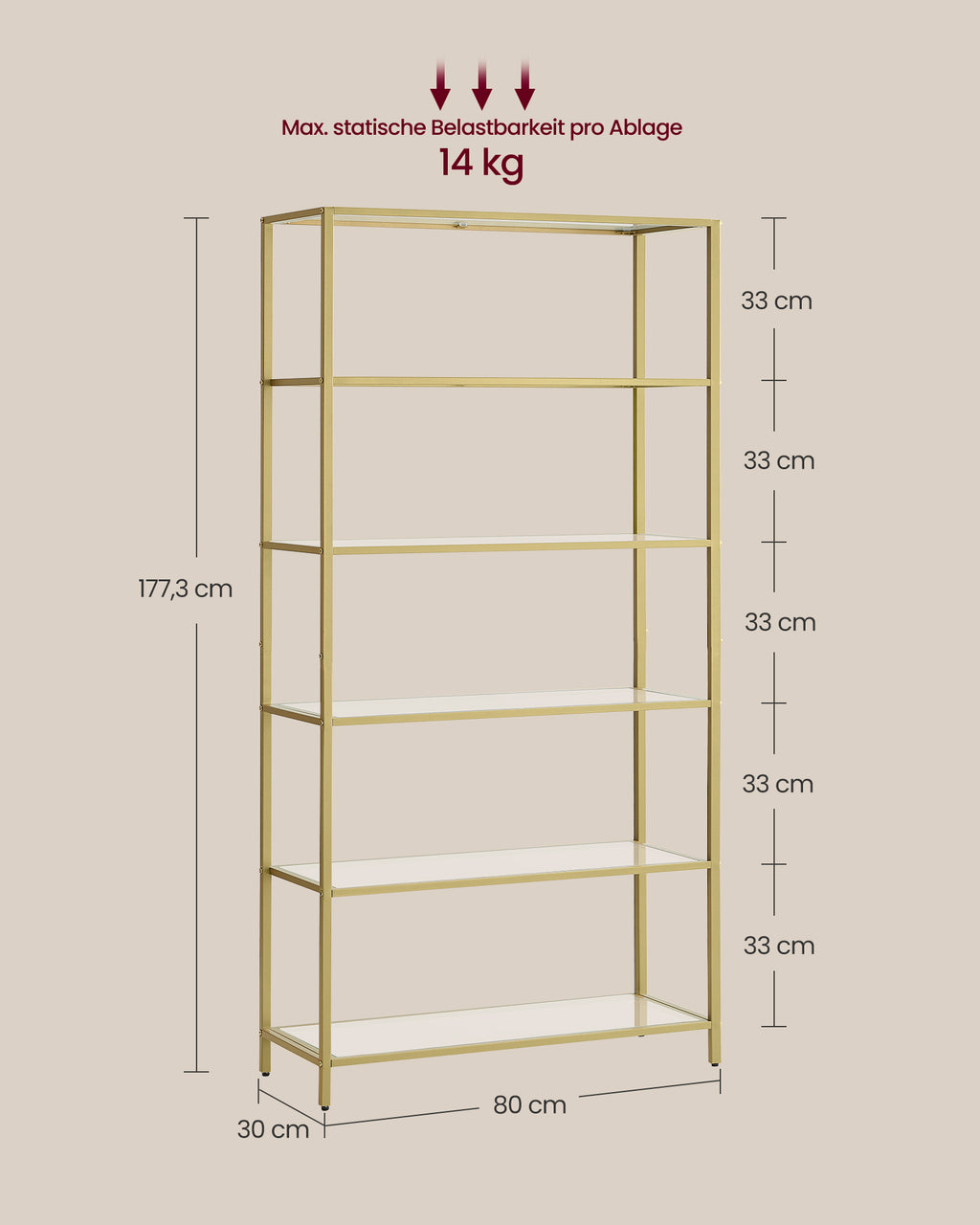 Bathroom shelf - Tempered Glass - Transparent - Metallic Gold