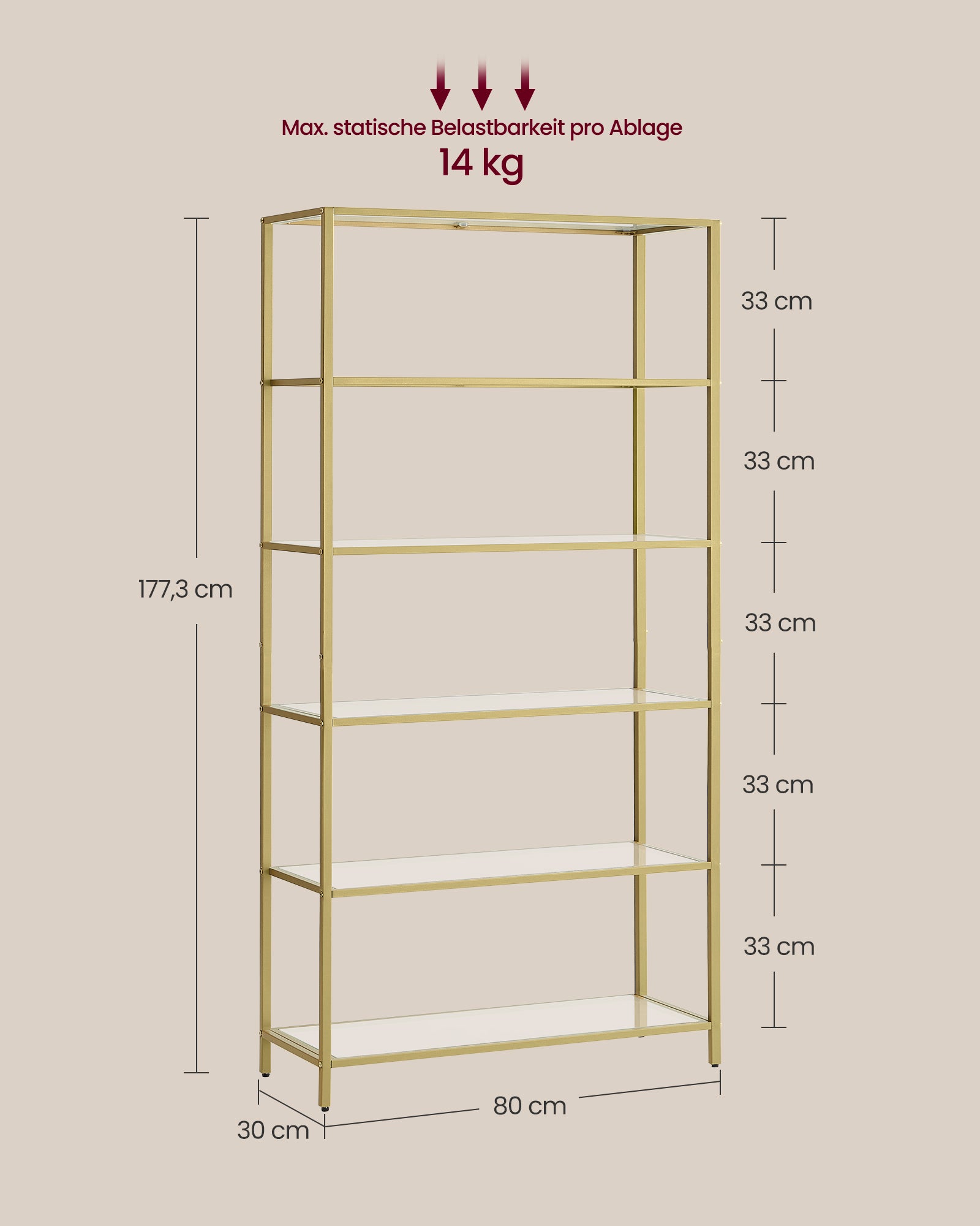 Bathroom shelf - Tempered Glass - Transparent - Metallic Gold