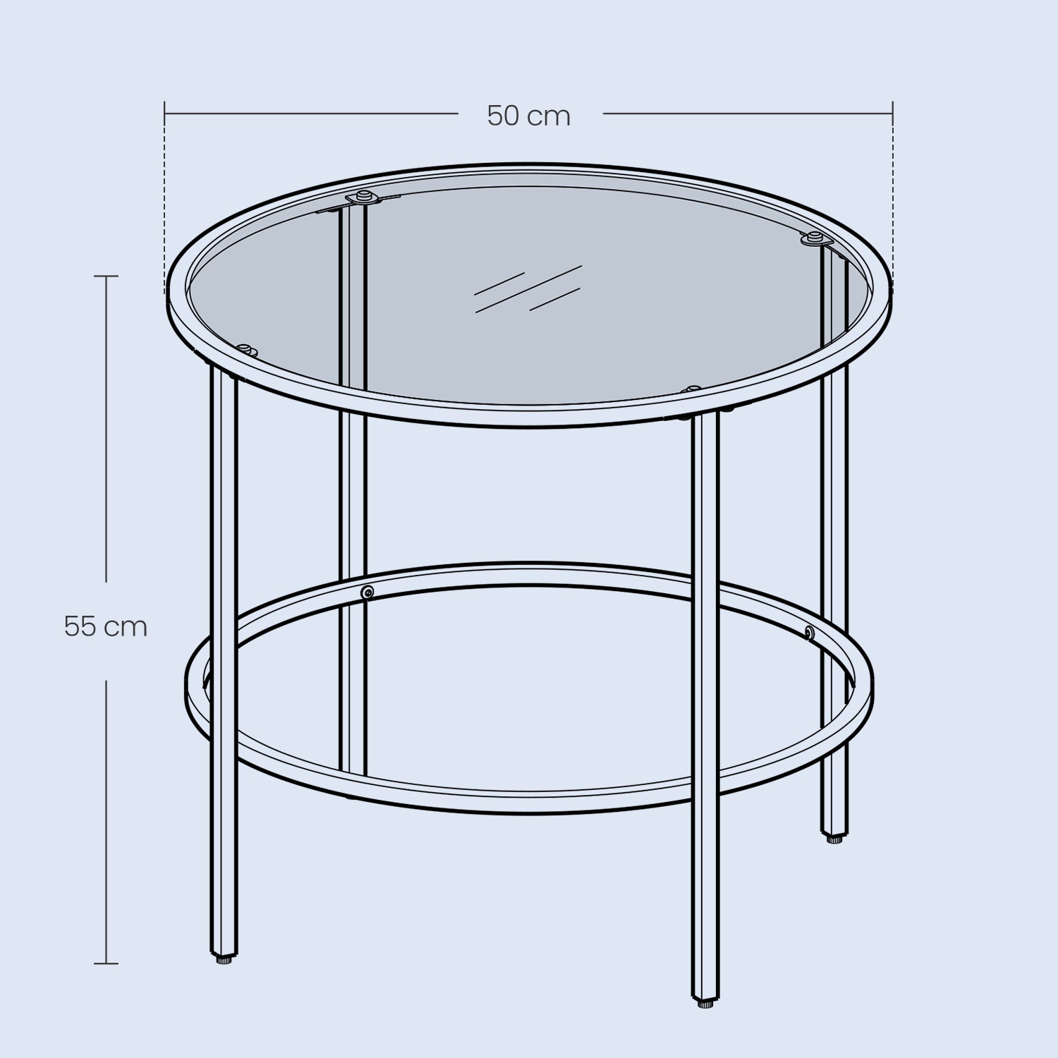 Side table-Round-Tempered Glass-Metal Frame-Pearly White-Leigrijs