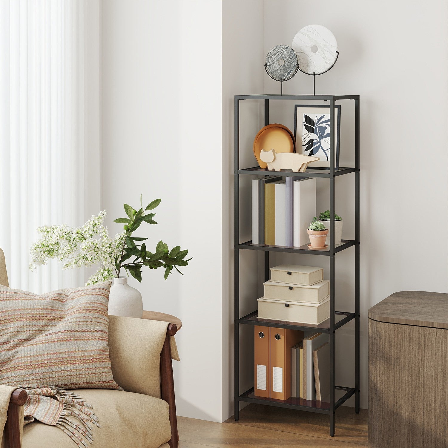 5-layer glass shelf, bookcase, storage board