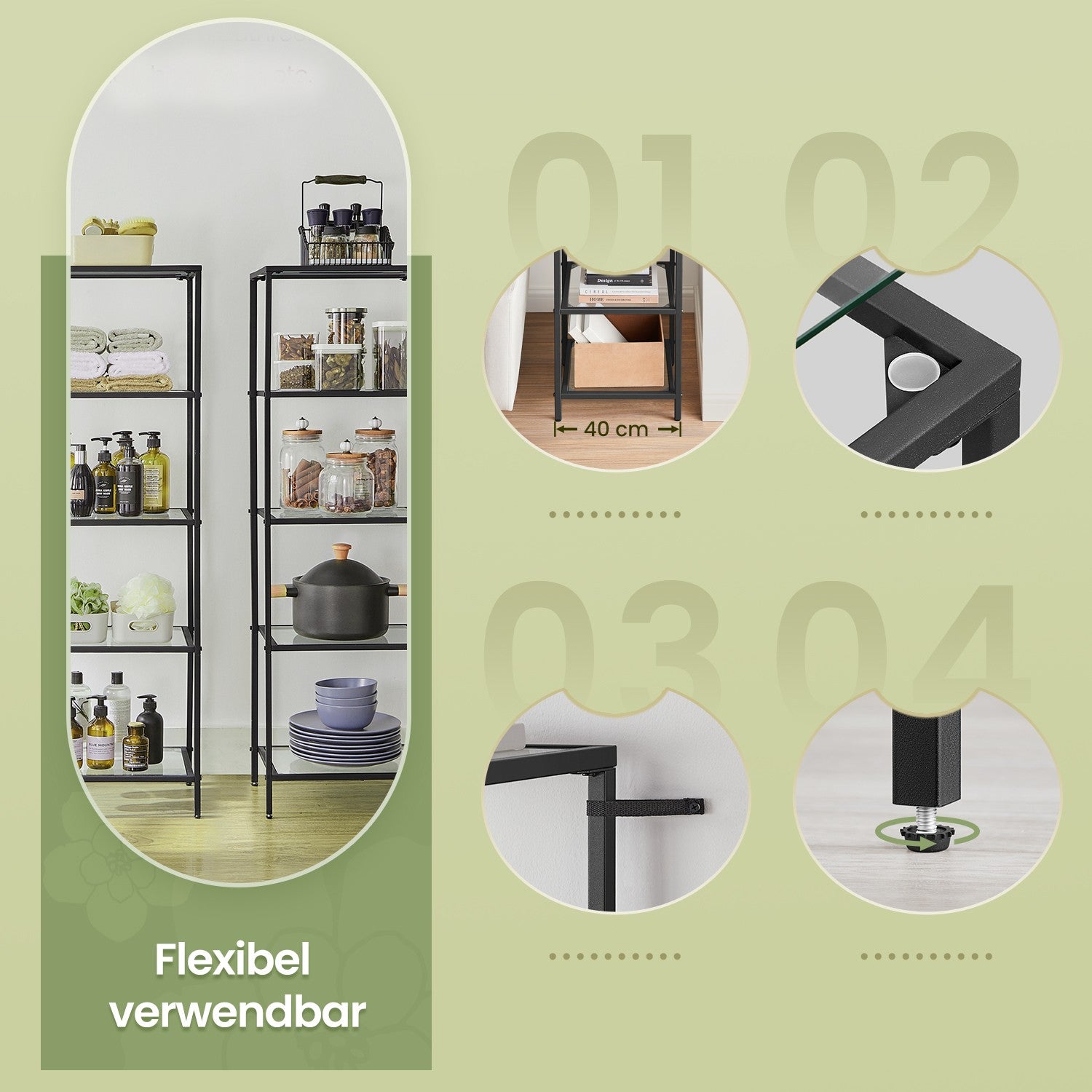 5-layer glass shelf, bookcase, storage board