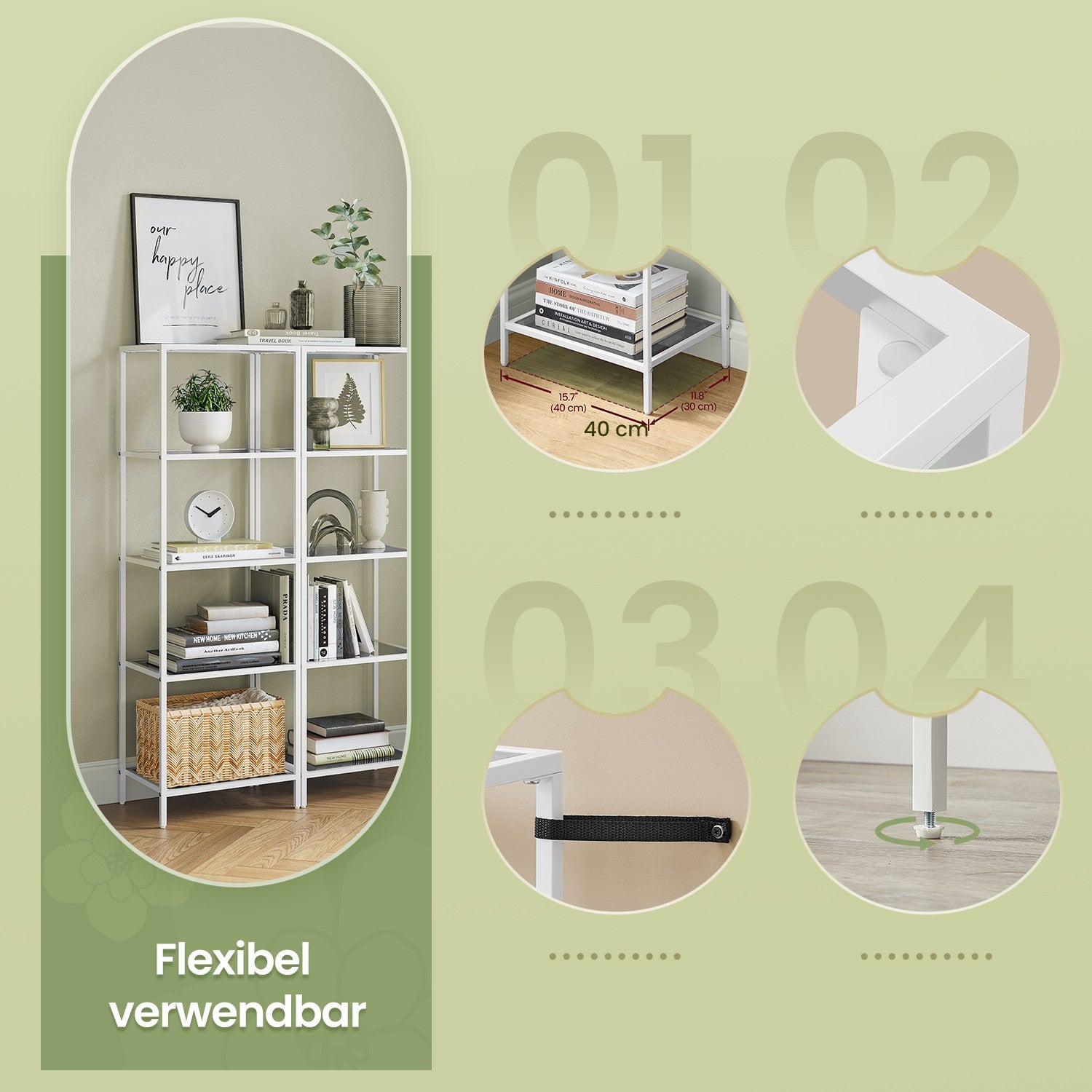 5-layer glass shelf, bookcase, storage board