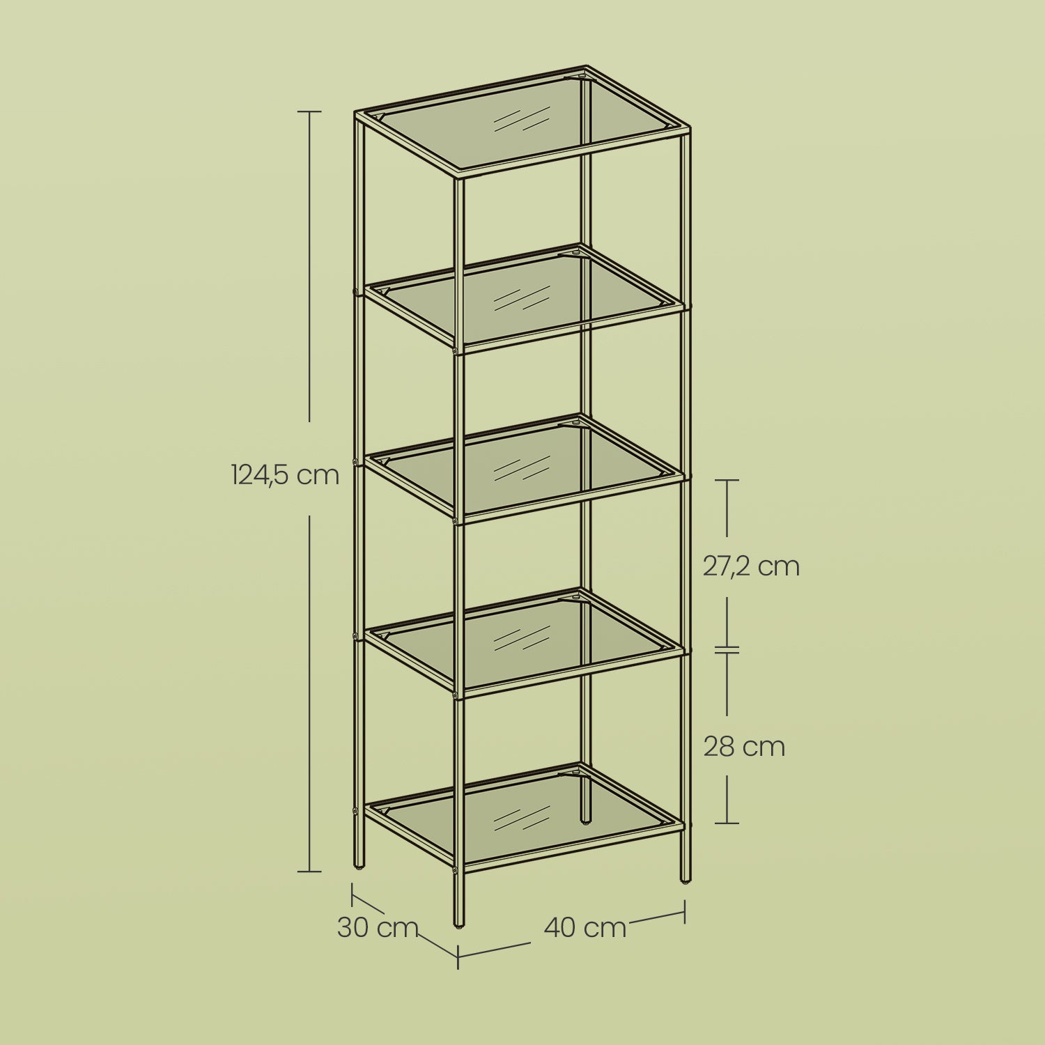 5-layer glass shelf, bookcase, storage board