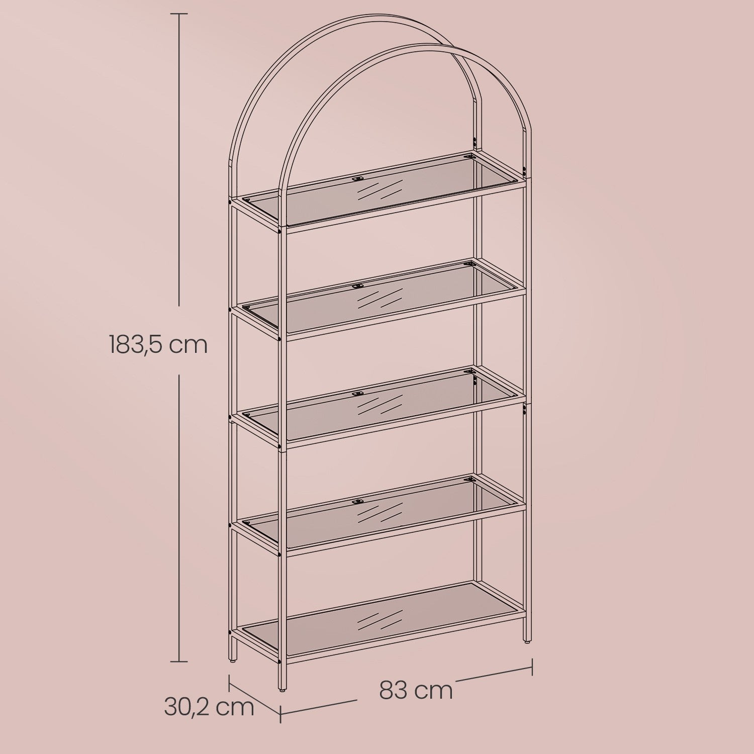 Bookcase - 5 levels - Tempered glass