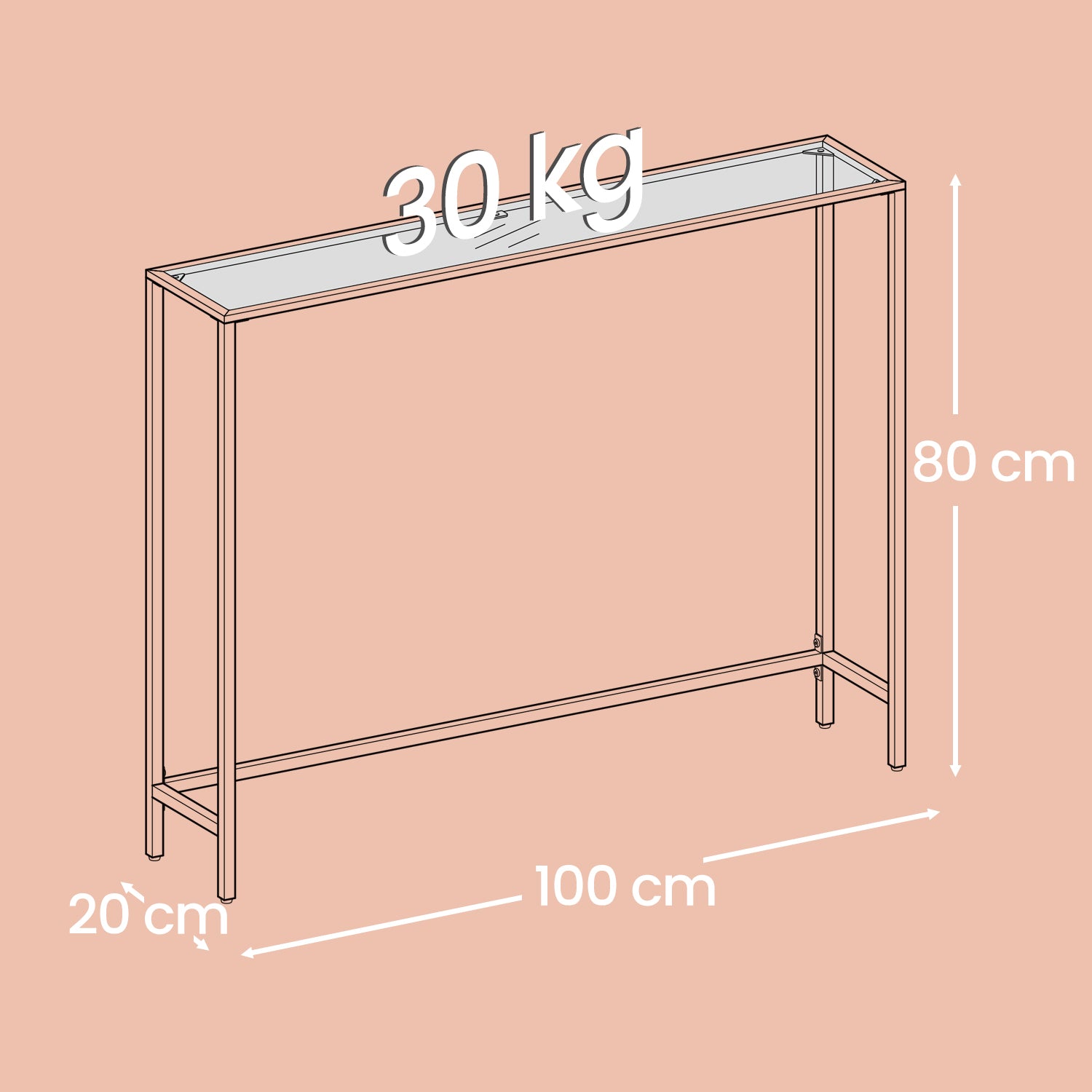 Tailed glass side table, consolet table, coffee table