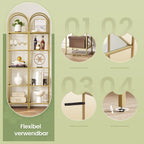 5-layer bookcase made of tempered glass, arched storage board