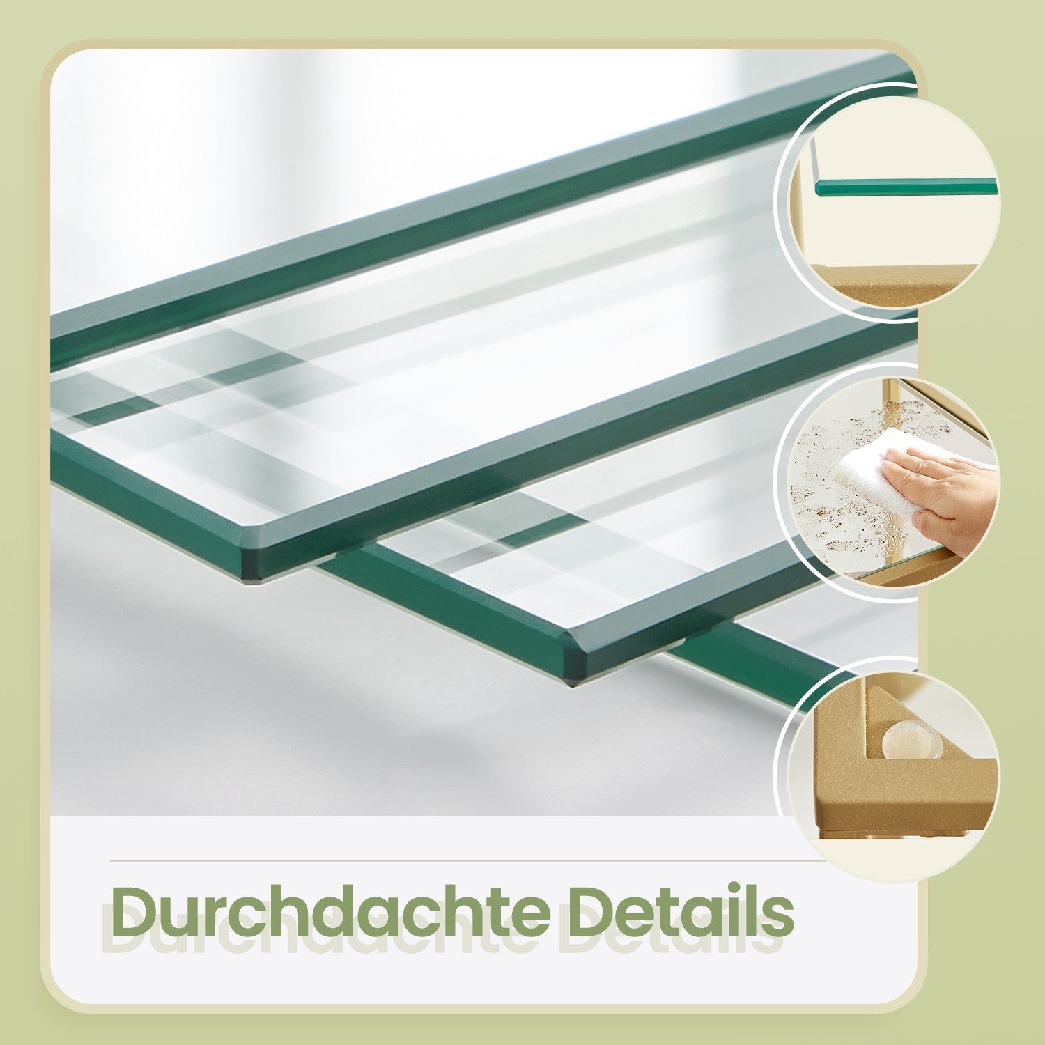 5-layer bookcase made of tempered glass, arched storage board