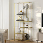 Bookcase with 6 levels, plank with shelters made of tempered glass, standing plank